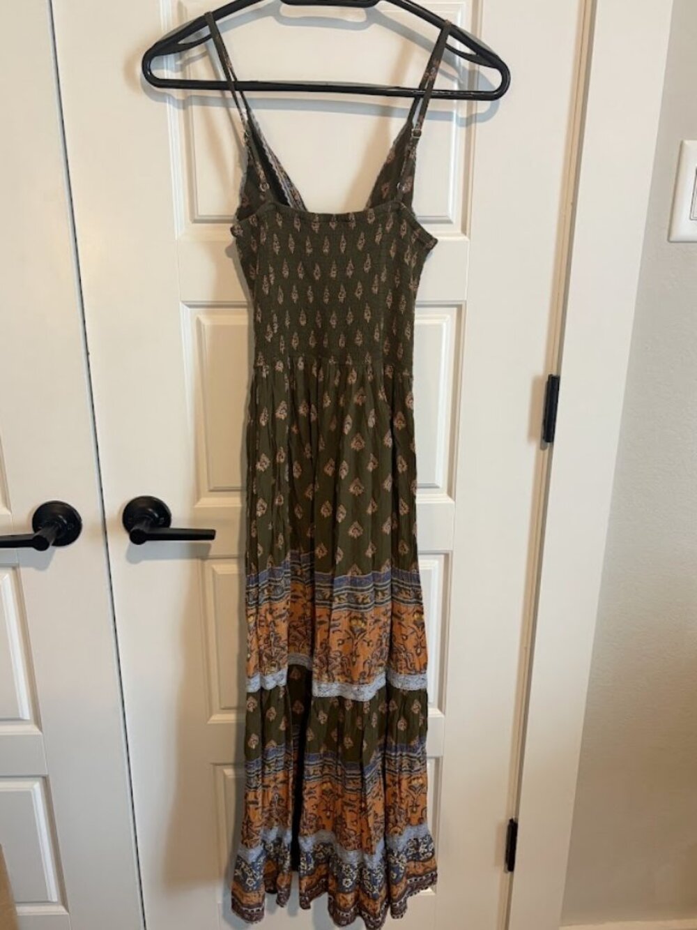 Angie Olive and Mustard Printed Boho Maxi Dress - Picture 2 of 4